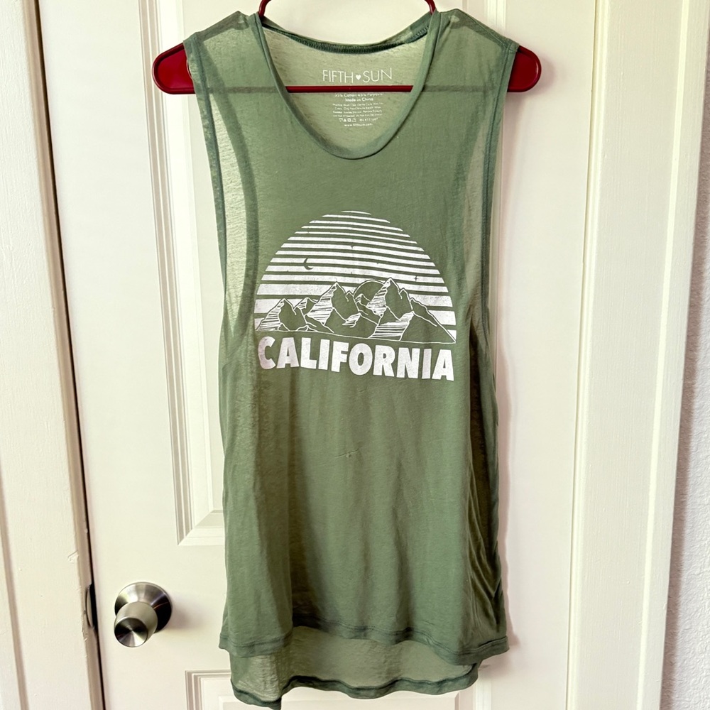 Fifth Sun green California tissue tank top, size L.